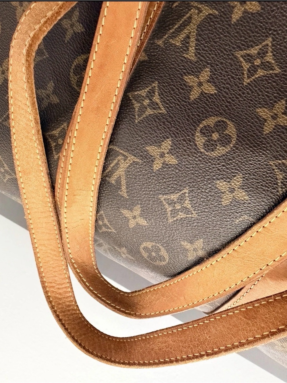 Leather Monogram Canvas Tote Bag in Brown
